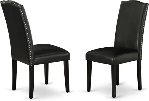 Vista 4 de East West Furniture SHEN3-BLK-69 - Juego de mesa de cocina de 3 piezas contiene una mesa de comedor redonda con pedestal y 2 sillas de comedor