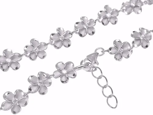 Vista 2 de Anillo de plata de ley 925chapada en rodio hawaiano 10mm flor de Plumeria CZ pulsera de 75