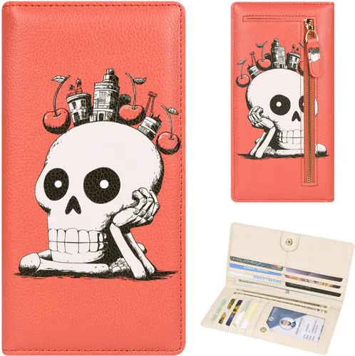 Vista 21 de Billetera para mujer, billetera RFID extradelgada, bolso plegable de cuero, con 11 ranuras para tarjetas y ventana de identificación, lindo monedero