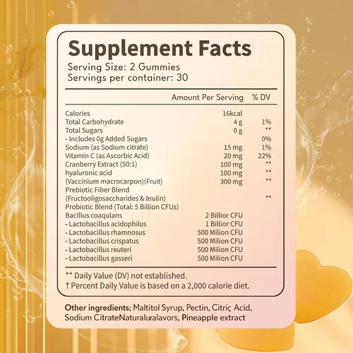 Vista 4 de Gomitas probióticas de piña, piña hawaiana femenina, equilibrio de pH femenino, apoya la vitalidad femenina y la salud intestinal, 60 gomitas