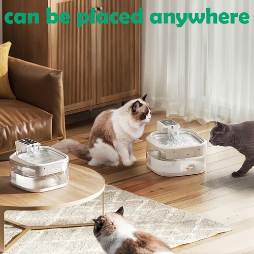 Vista 3 de Fuente de agua inalámbrica para gatos, fuente de agua para mascotas, funciona con pilas para gatos en interiores, dispensador automático de agua