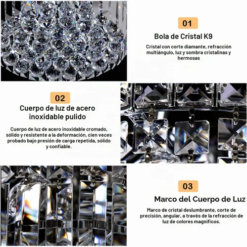 Vista 7 de Lámpara de araña de cristal empotrada de 4 luces con cristales K9, luces de techo modernas, elegante lámpara colgante para dormitorio, pasillo, bar