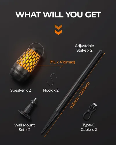 Vista 7 de Altavoces para exteriores Bluetooth impermeables IPX6 con luces de llama, regalos gadget para papá, ella, él, sonido estéreo HD, BT 5.3