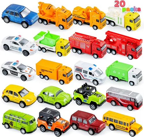 Vista 8 de JOYIN 20 piezas de coches de juguete de metal fundido, juguetes de coche a granel, juego de vehículos para niños pequeños, recuerdos de fiesta