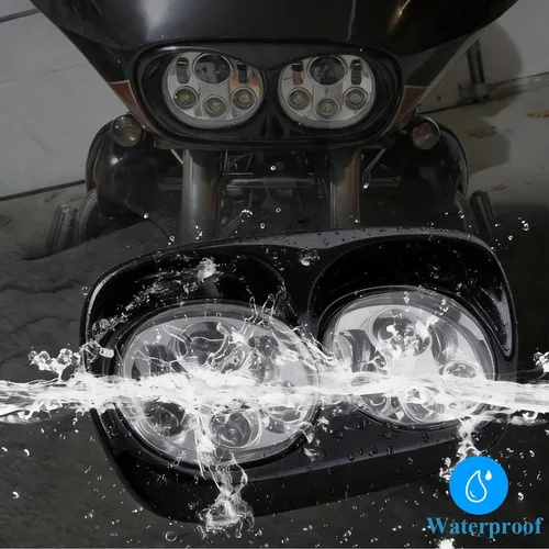 Vista 2 de SUNPIE Faro delantero LED cromado de 5-3/4 pulgadas, proyector de motocicleta, faros LED duales, compatible con accesorios Harley Road Glide Negro