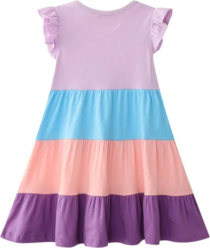 Vista 4 de HILEELANG Vestidos de manga corta para niñas pequeñas