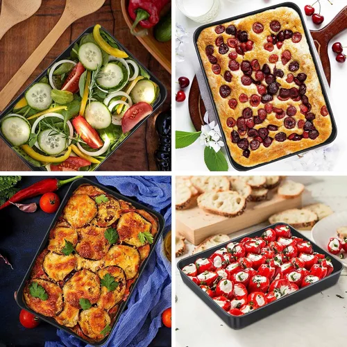 Vista 7 de E-far Bandeja para hornear con tapa, 9.4 x 7.3 x 2 pulgadas, antiadherente, rectangular, de acero inoxidable, para horno tostador, utensilios