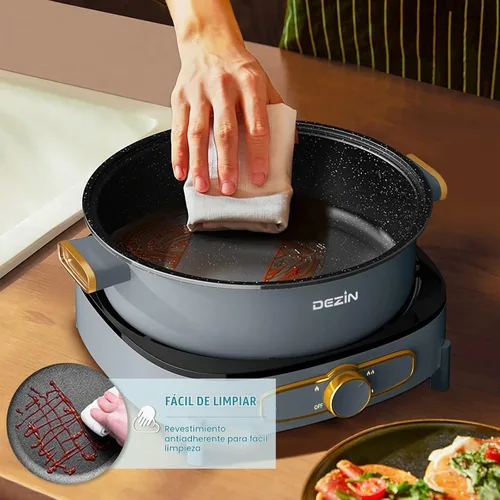 Vista 7 de Dezin Olla eléctrica Shabu Shabu con olla extraíble, olla caliente antiadherente de 5 L con control de potencia múltiple, olla eléctrica de 3.7 A
