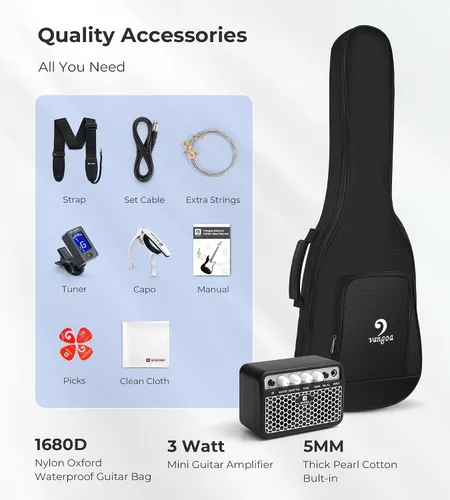 Vista 7 de Guitarra eléctrica para niños Vangoa de 30 pulgadas, kit para principiantes para jóvenes músicos con amplificador, bolsa, correa, cuerdas Azul