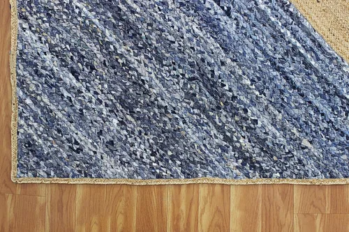 Vista 8 de Collection - Alfombra rectangular de 2 x 3 pies, alfombra trenzada azul de algodón y yute, alfombra geométrica kilim para interiores y exteriores