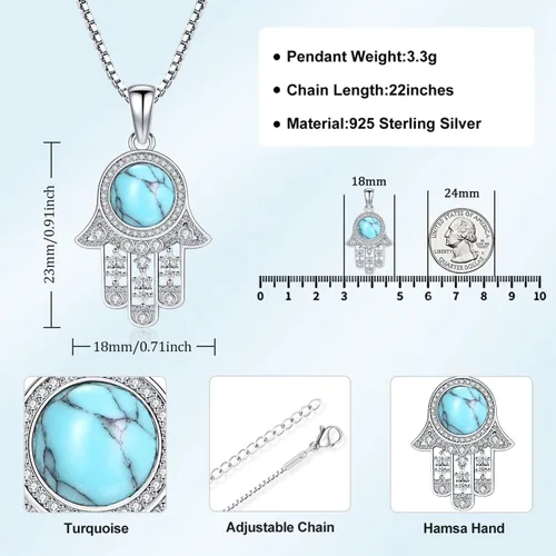 Vista 74 de Aniu Joyería de plata de ley 925 Hamsa de Fátima para mujer con circonita cúbica, viene con caja de regalo negra