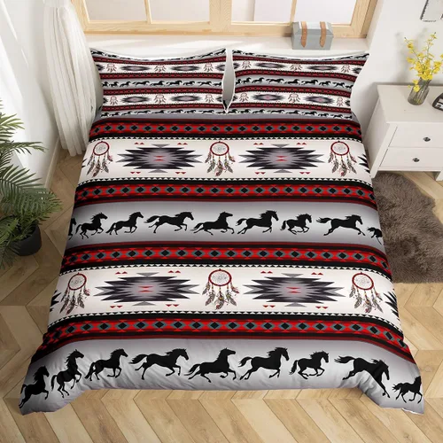 Vista 45 de Juego de funda de edredón con diseño de caballos, atrapasueños para niños, adolescentes, hombres, funda de edredón con estampado de caballos