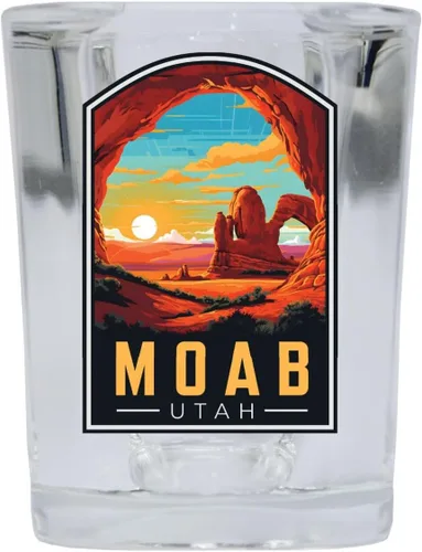 Vista 5 de Moab Utah Design C Souvenir - Vaso de chupito cuadrado de 2.5 onzas, base azul individual