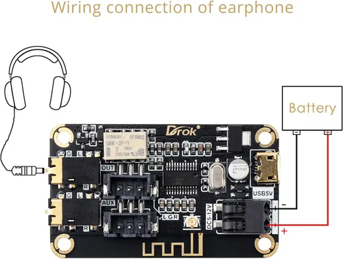 Vista 5 de DROK Placa de Bluetooth, Receptor de Audio de 12V, Módulo de Bluetooth DC 5V-12V, Electrónica Portátil, Circuito de Recepción de Música Estéreo