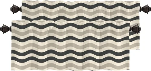 Vista 15 de Maritime Ocean Blackout Tier Curtains, Anchors Nautical Art Half Window Drapes for Kitchen with Rod Pocket,Room Darkening 2 Pack 26X24 Inches