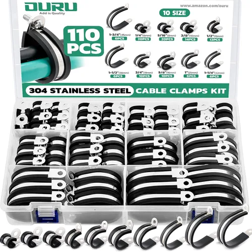 Vista 11 de OURU 10 abrazaderas de cable aisladas acolchadas de acero inoxidable y revestimiento de goma de 1-3/4 pulgadas, abrazaderas de cable y tubería