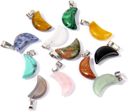 Vista 10 de Cadikez 12 piezas colgantes de cruz de piedra natural, cristales curativos de cuarzo chakra reiki colgantes de piedras preciosas dijes a granel