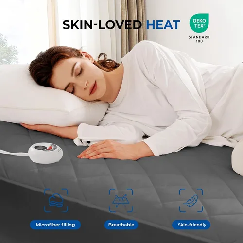 Vista 3 de Protector de Colchón Calefactable Tamaño Individual Acolchado Calentador de Cama Eléctrico de Lujo Comodidad Calor Protector de Colchón Controlador
