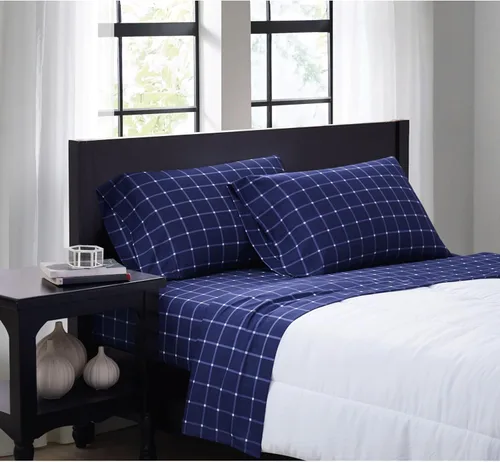 Vista 10 de Truly Soft Everyday - Juego de sábanas de microfibra y fundas de almohada, colección Ticking Stripe, color blanco y azul marino, (SS3864WNTW-4700)