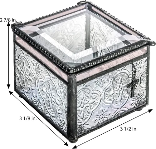 Vista 5 de Regalo de confirmación recuerdo personalizado grabado personalizado vintage vitral joyería baratija rosario caja J Devlin 631 EB221