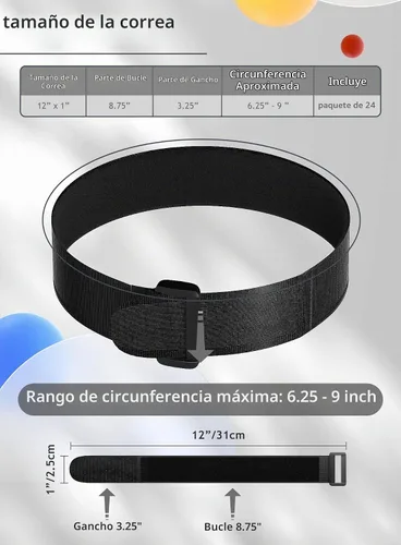 Vista 3 de Paquete de 24 correas de cable reutilizables de sujeción para cinchas, lazos de alambre (1 x 12 pulgadas), correas ajustables de gancho y bucle