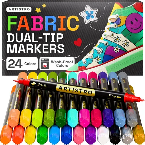 Vista 16 de ARTISTRO 2 marcadores de tela negros de doble punta – Kit de decoración de tela – Permanente para ropa – Bolígrafos de pintura acrílica para tenis