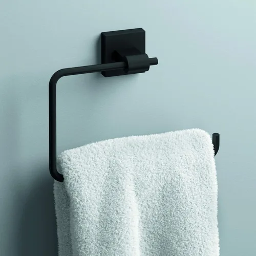 Vista 2 de Franklin Brass Maxted Portatollas de Mano (Paquete de 1) Negro Mate Estantes para Toallas para Pared de Baño Soporte de Anillo Cuadrado para Toallas