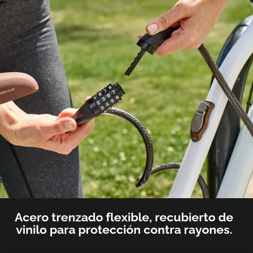 Vista 3 de Master Lock - Bloqueo negro para bicicleta, bloqueo de cable de metal tiene un revestimiento de vinilo resistente a la intemperie para mayor