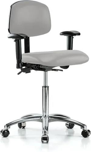 Vista 48 de PERCH - Silla giratoria con ruedas para alfombra o linóleo, cromado, Textil, Tela negra