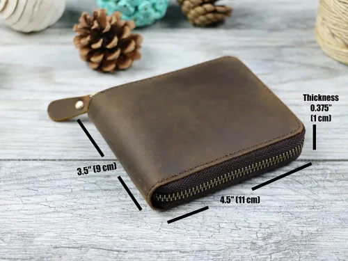 Vista 7 de Leather Zipper Wallet, Small Leather Wallet, Unisex Minimalist wallet, personalized Leather Wallet, Anniversary Gift, Credit Card Case, Coin Purse