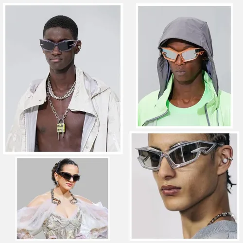 Vista 2 de Cool Futuristic Y2K - Gafas de sol para hombres y mujeres, deportes envolventes alrededor del escudo de ojo de gato, lentes de sol espaciales