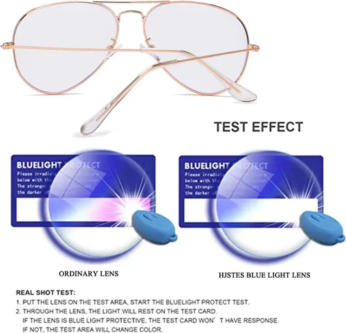 Vista 7 de HJSTES Lentes transparentes de aviador, luz azul, para mujeres y hombres, montura piloto clásica, sin receta