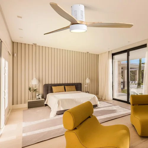 Vista 8 de Sofucor Ventiladores de techo de 52 pulgadas con luces y control remoto, moderno ventilador de techo de madera de perfil bajo, regulable LED, motor