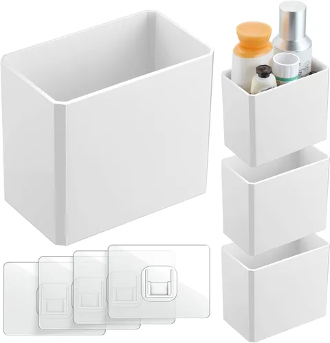 Vista 8 de Suclain Organizador de pared de 2 piezas, estante flotante adhesivo sin perforaciones, organizador de pared blanco, contenedores de almacenamiento