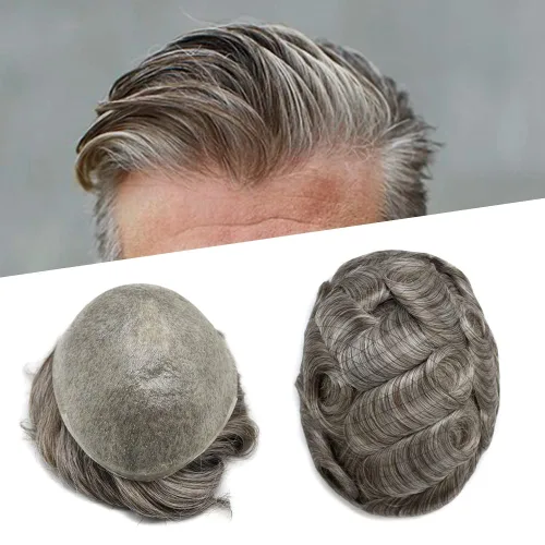 Vista 26 de Toupee - Sistemas de cabello humano para hombre, 0.002 in, piel ultrafina para hombre, tupé en V, polivinílico de poliuretano natural, piezas