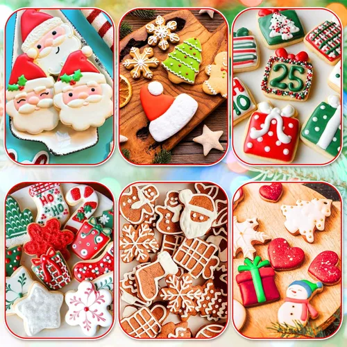 Vista 2 de MAPVOLUT Juego de 14 cortadores de galletas de Navidad, patrones clásicos de Navidad, acero inoxidable de grado alimenticio, fácil de desmoldear