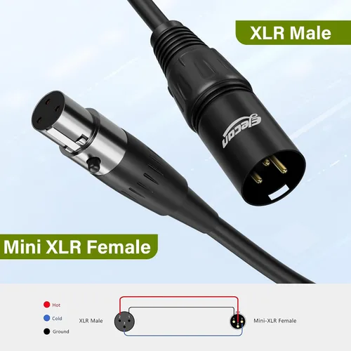 Vista 5 de Elecan Adaptador de cable de micrófono XLR macho a mini XLR hembra (TA3F) de 3 pines, paquete de 2 unidades para cámara Blackmagic Pocket Cinema
