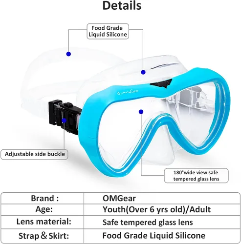 Vista 2 de OMGear - Gafas de natación con cubierta para la nariz, máscara de buceo y esnórquel, máscara para niños y adultos, máscara de esnórquel para buceo