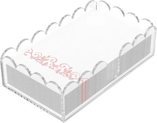 Vista 9 de YAGELI Servilletero acrílico transparente – Elegante bandeja festoneada para cóctel, baño, cocina y comedor – Toalla de papel plana y organizador
