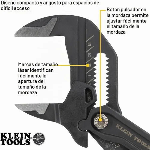 Vista 2 de Klein Tools D5317 Llave de alicates compacta, llave de alicates ajustable multiusos de alto apalancamiento con mordazas lisas, 7 pulgadas