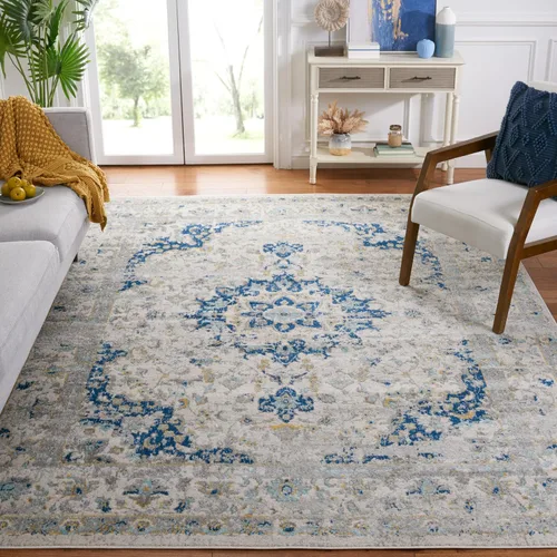 Vista 6 de SAFAVIEH Madison Collection - Alfombra decorativa de 2 pies 3 pulgadas x 3 pies 11 pulgadas, color marfil y azul, diseño de medallón bohemio,
