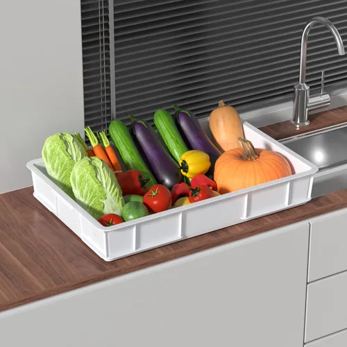 Vista 6 de Paquete de 4 cajas comerciales de prueba de masa, bandeja apilable de plástico para masa de pizza, color blanco