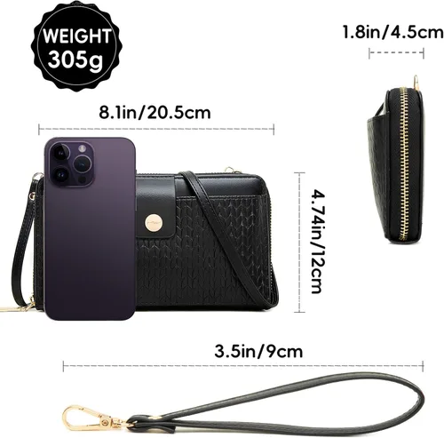 Vista 3 de Cartera cruzada para teléfono celular para mujer con protección RFID y múltiples ranuras para tarjetas