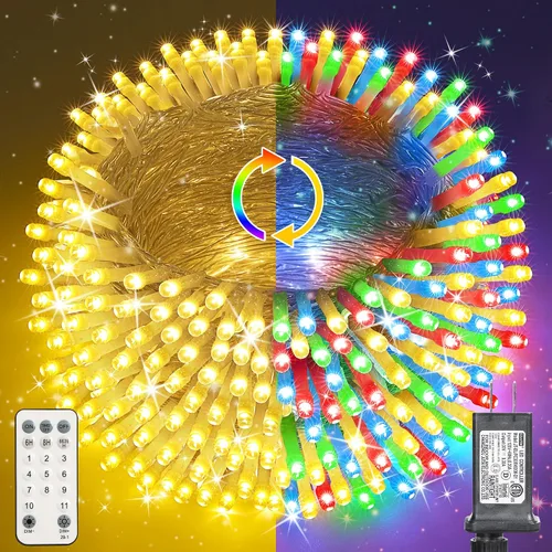 Vista 9 de Luces de Navidad para interiores y exteriores, tira de 200 luces LED para Navidad, de 23 m, con 8 modos, se puede conectar con otras tiras 2-Blanco