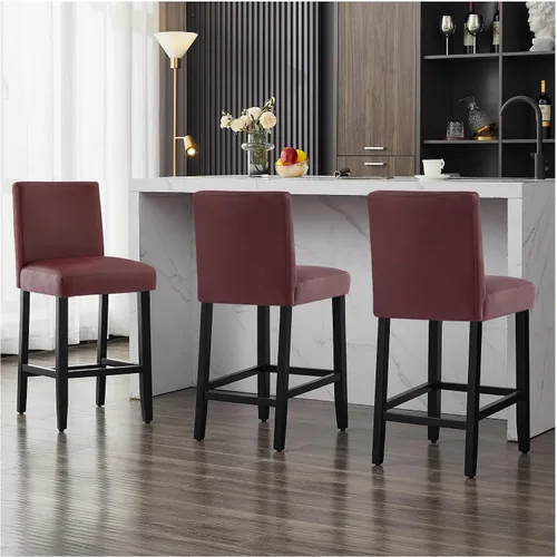 Vista 9 de Juego de 3 taburetes de bar de piel sintética de 26 pulgadas, modernas sillas de bar tapizadas de altura de barra, taburetes de bar con patas