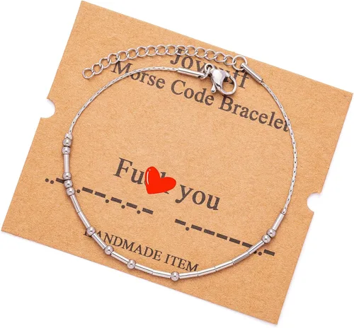 Vista 246 de JoycuFF Pulseras inspiradoras de código morse para mujeres, cuentas de plata, joyería con mantra de motivación, regalos para ella