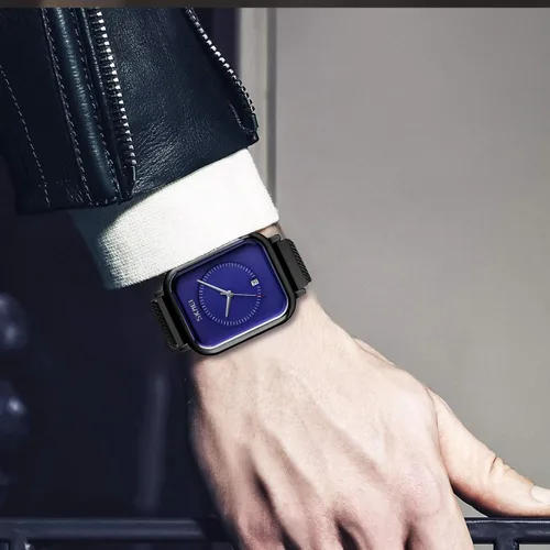 Vista 3 de SKMEI Reloj de pulsera para hombres y mujeres, reloj analógico de cuarzo impermeable a la moda con fecha de hora, esfera rectangular, reloj de mano