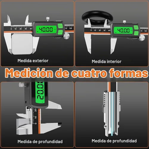 Vista 6 de Calibre digital, calibre Vernier recargable de acero inoxidable tipo C, conversión de F/MM/in, LCD grande, pinza de medición digital de carga USB