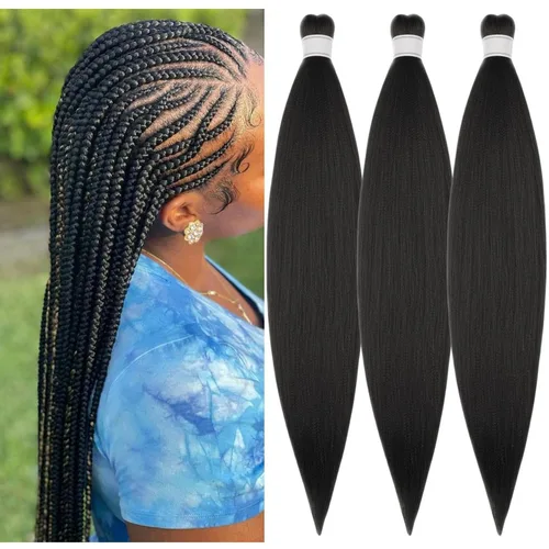 Vista 46 de Pelo corto negro trenzado preestirado de 14 pulgadas para trenzas sin nudos, pelo sintético 1B trenzado para trenzas Bob Box