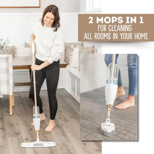 Vista 4 de Quick Shine Ultimate Gold Spray Mop Kit Kit todo en uno de 10 piezas con accesorios intercambiables No necesita baterías Sistema de limpieza